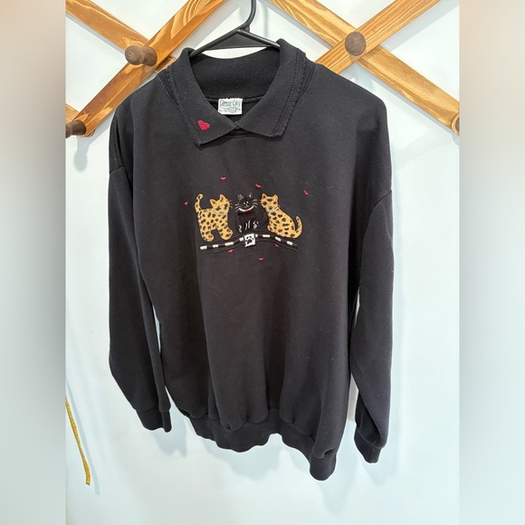 VINTAGE COTTAGE COVE EMBROIDERED CATS PULLOVER SWEATER - Picture 1 of 5
